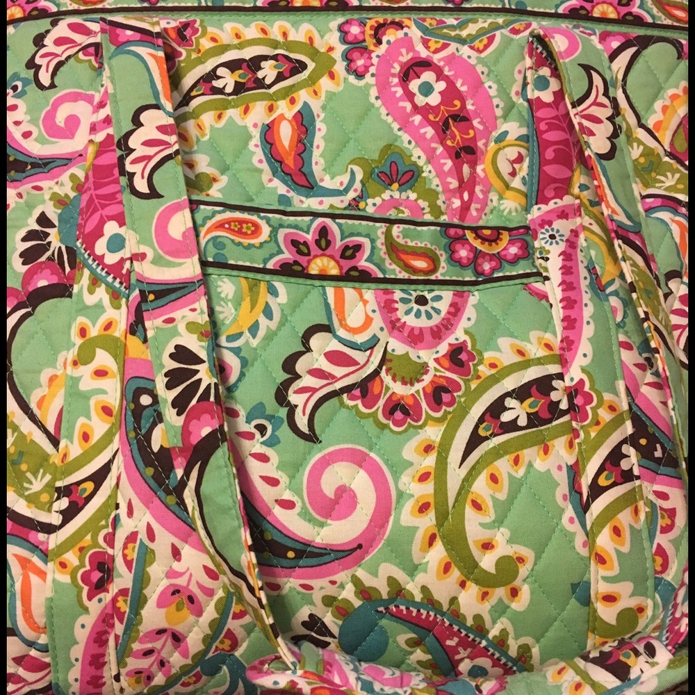 Vera Bradley Mint Paisley Quilted Tote with Pink, Green and Teal Accents